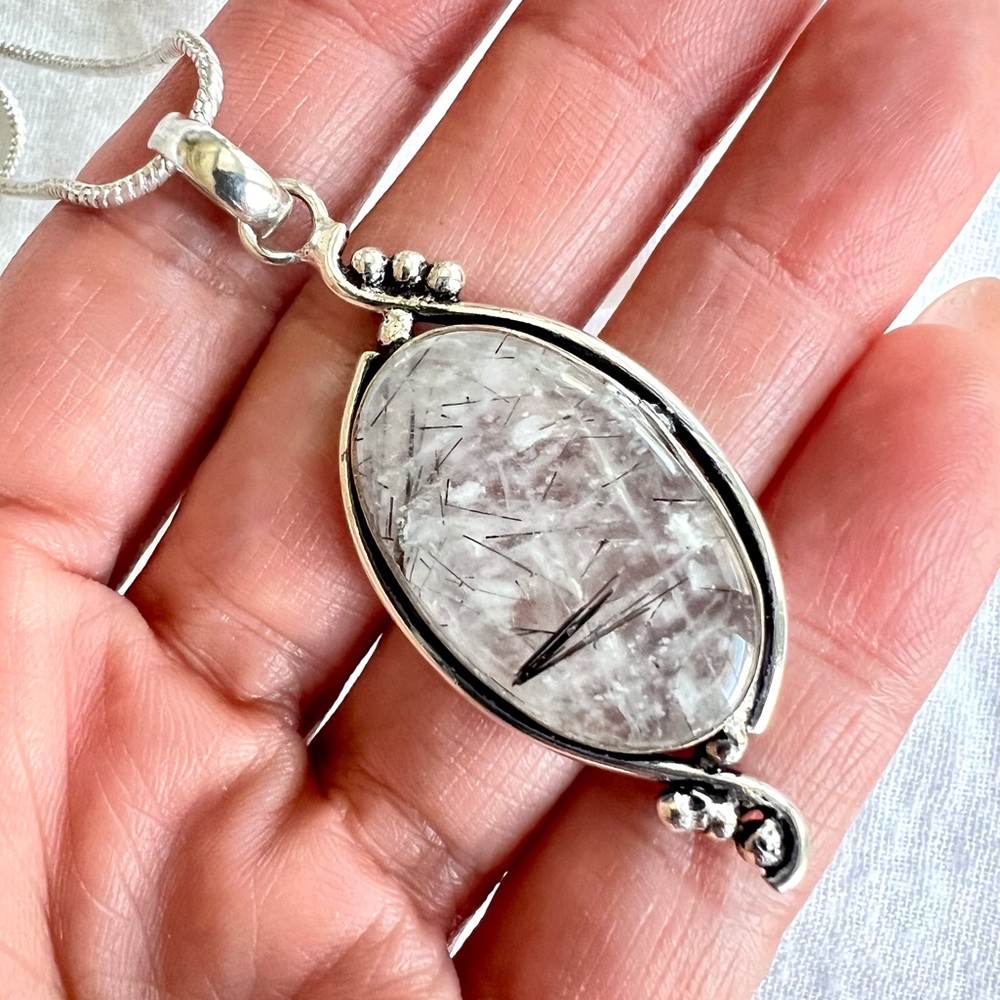 925 Yin Yang Tourmalated Quartz Pendant Necklace